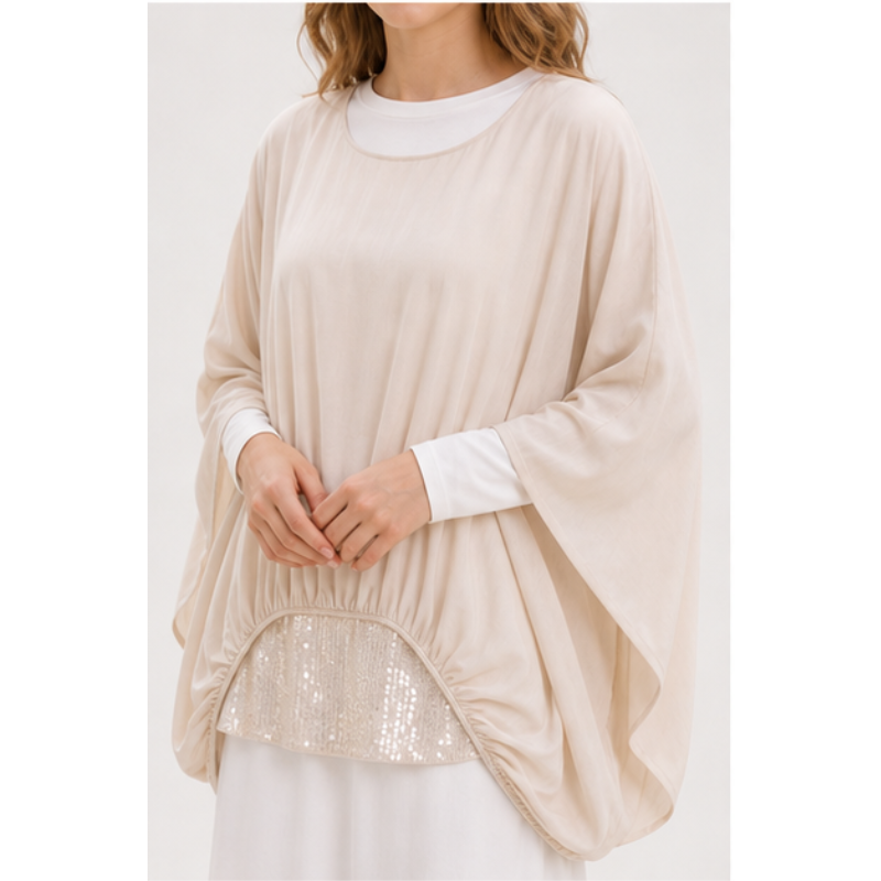 Tunique fluide beige bi-matière pailletée Tsniout – vue 4