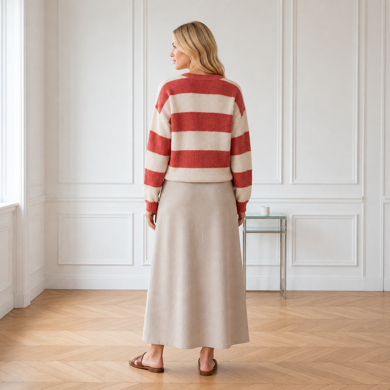 Pull à rayures terracotta et écru – vue 2