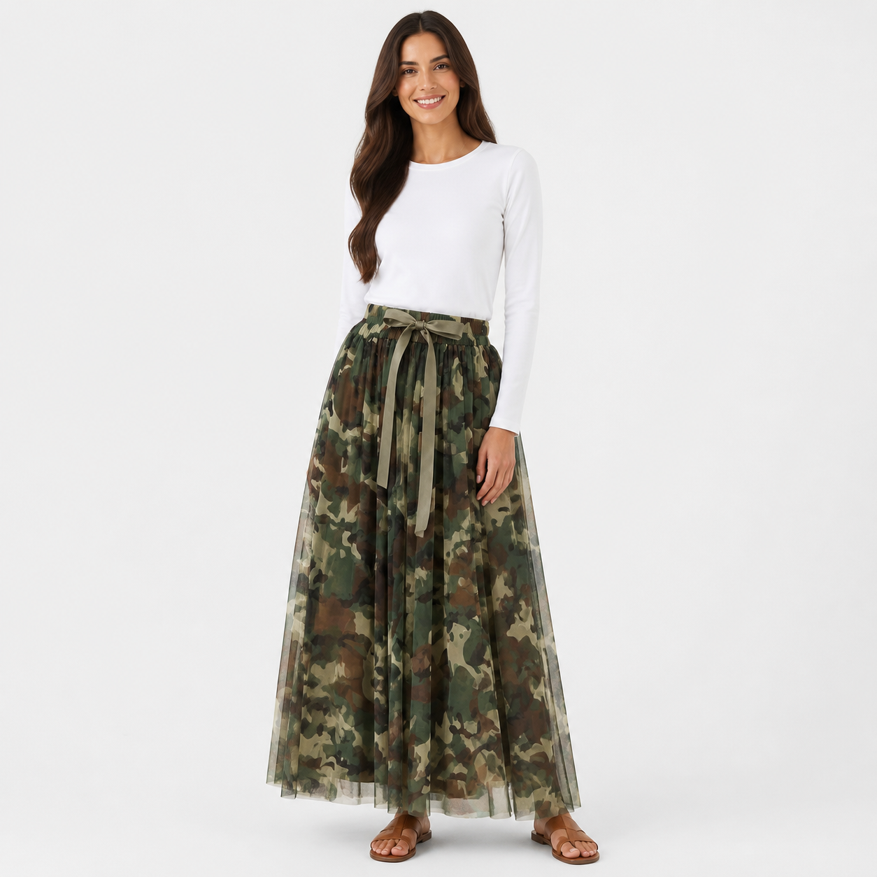 Jupe longue tulle camouflage militaire Tsniout – 01 face studio