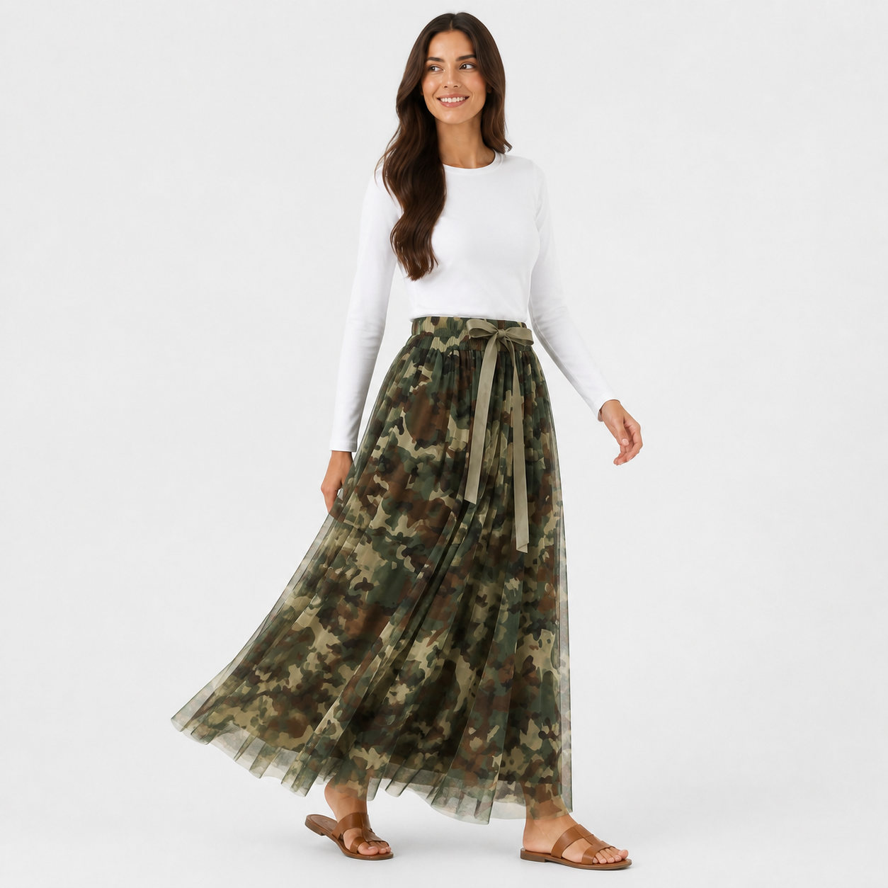 Jupe longue tulle camouflage militaire Tsniout – 03 profil marche