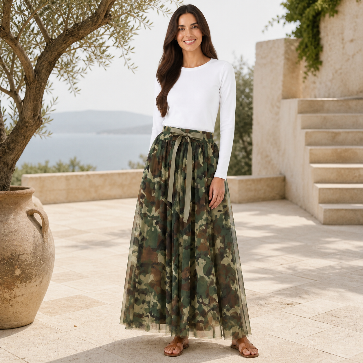 Jupe longue tulle camouflage militaire Tsniout – 06 lifestyle debout