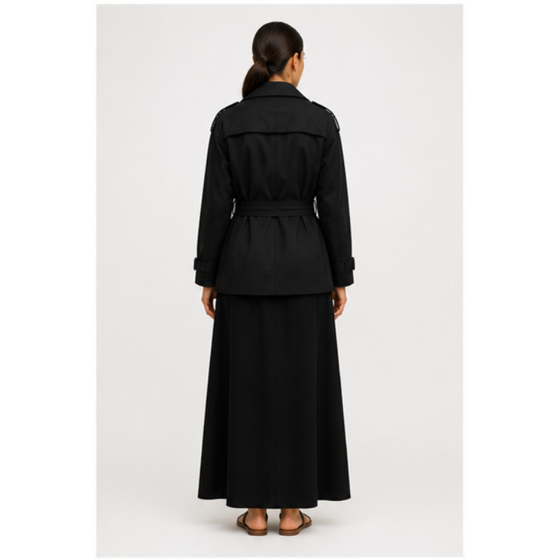 Veste trench noire ceinturée Tsniout – 02 dos studio