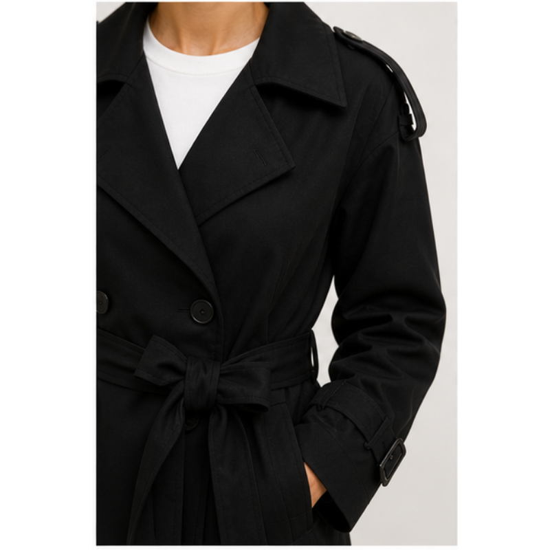 Veste trench noire ceinturée Tsniout – 04 zoom produit