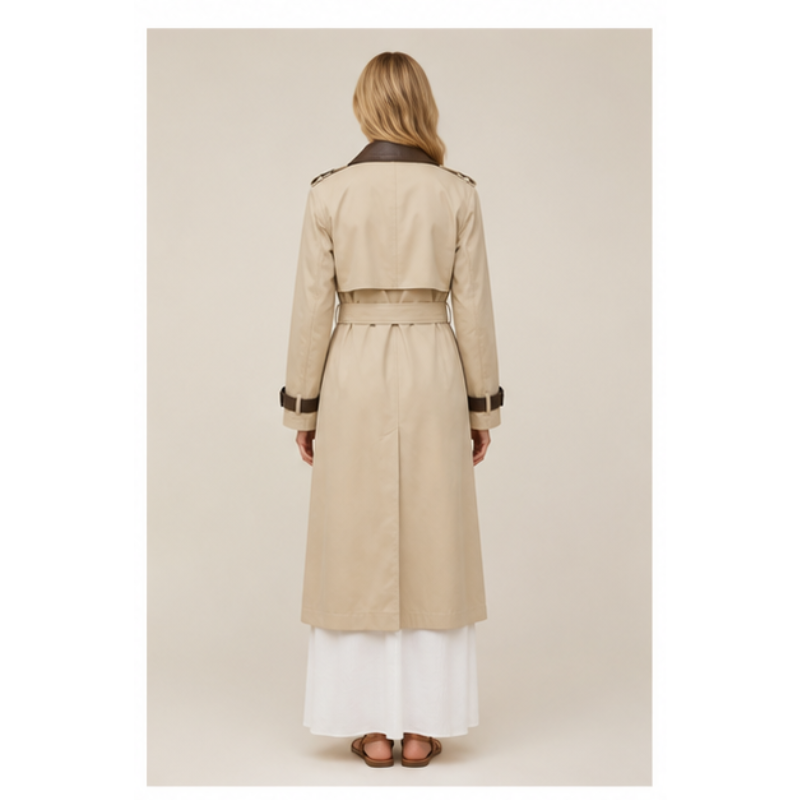 Trench long beige à col contrasté Tsniout – 02 dos studio