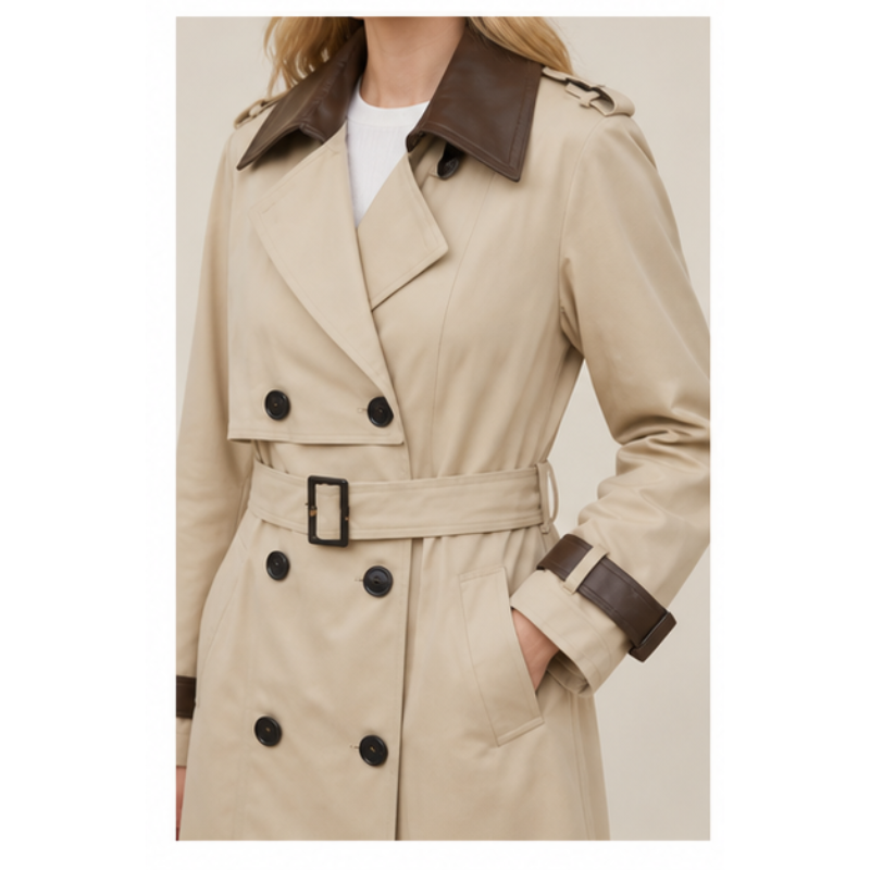 Trench long beige à col contrasté Tsniout – 04 zoom produit
