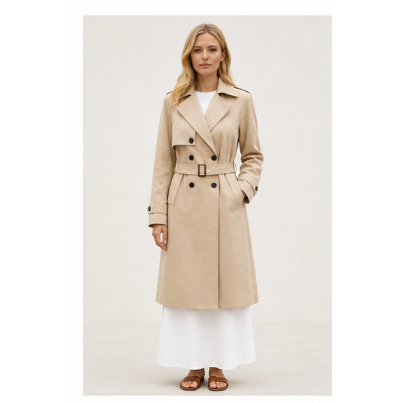 Trench long camel ceinturé Tsniout – 01 face studio
