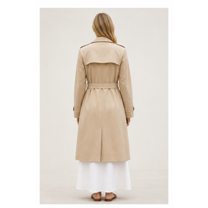 Trench long camel ceinturé Tsniout – 02 dos studio