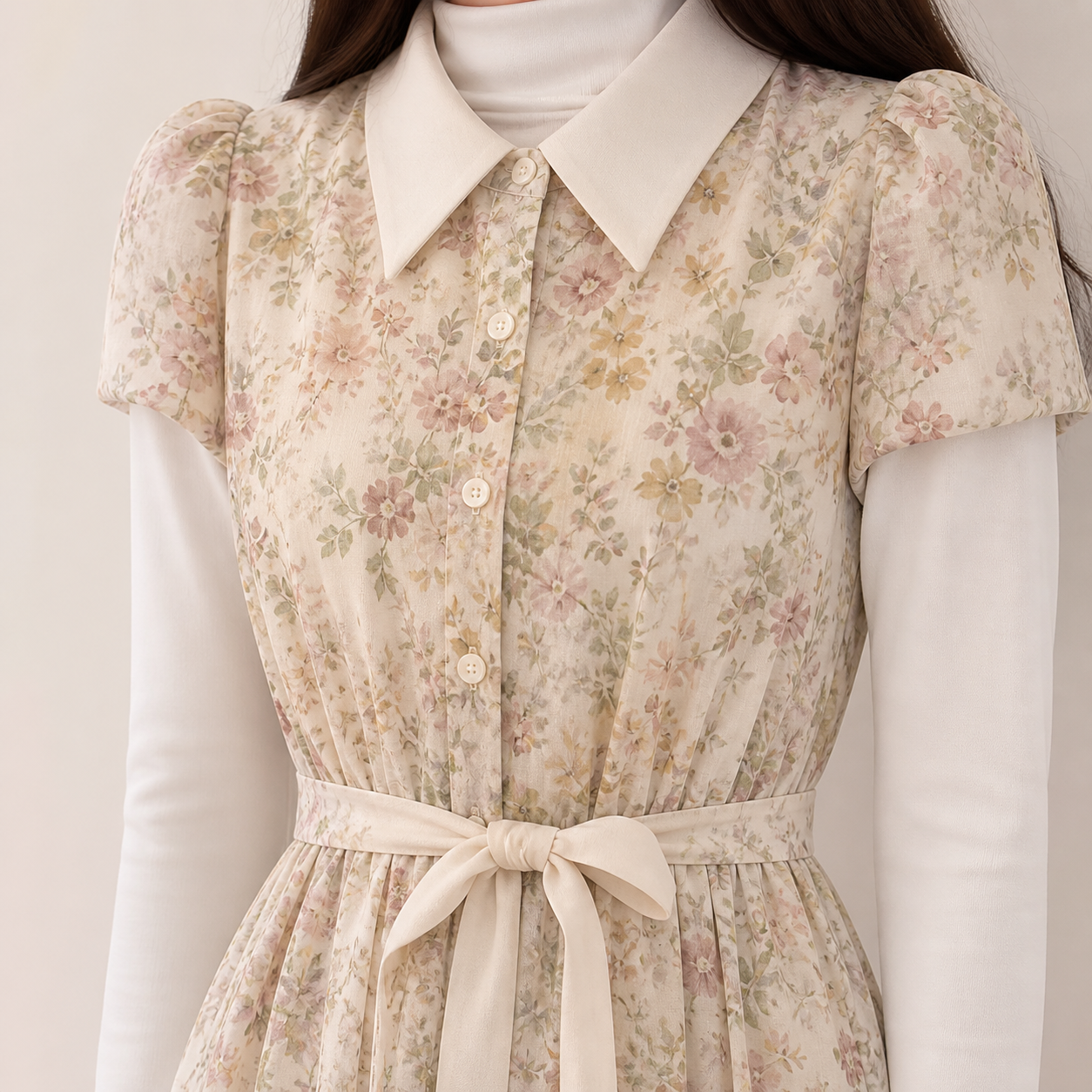 Robe longue beige fleurie Tsniout – 04 zoom produit