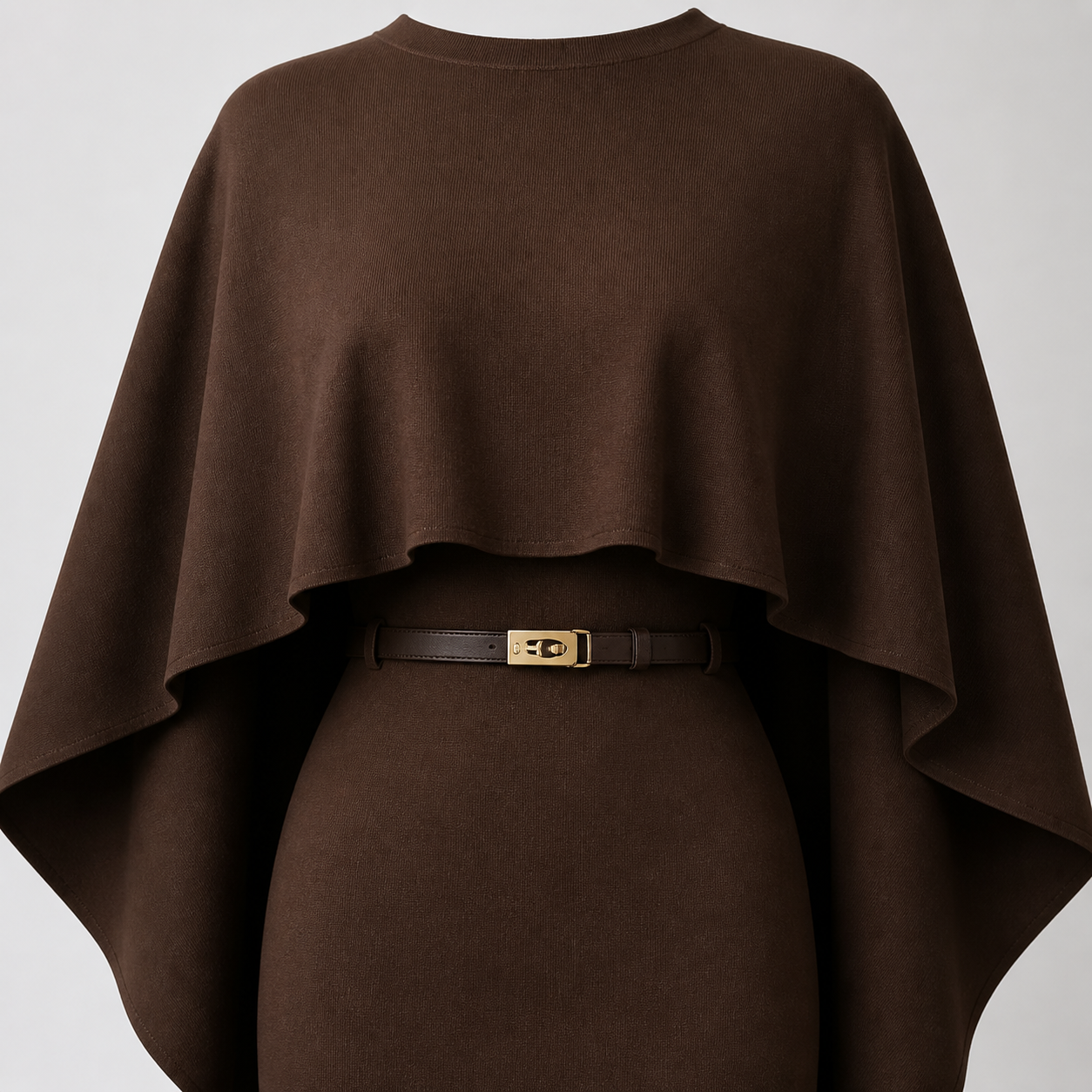 Robe longue chocolat avec cape et ceinture – vue 4