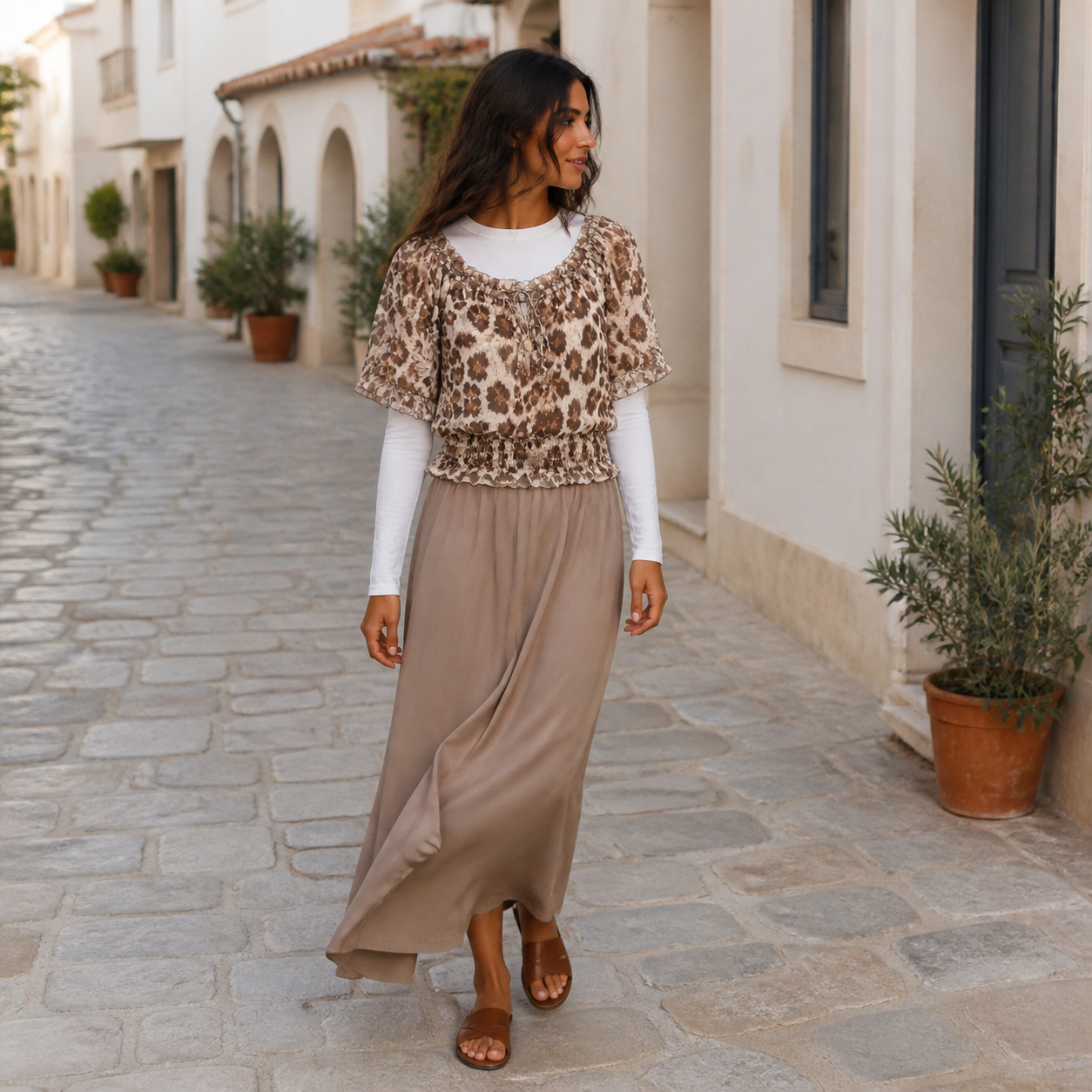 Blouse beige imprimé léopard – vue 3