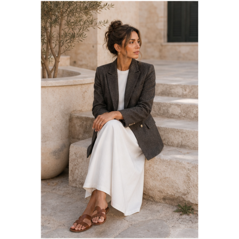 Blazer gris structuré Tsniout – 05 lifestyle assise