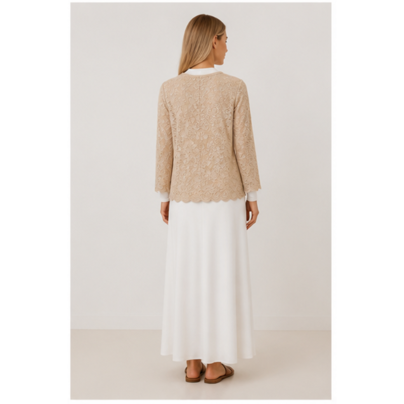 Blouse beige en dentelle fleurie Tsniout – vue 2