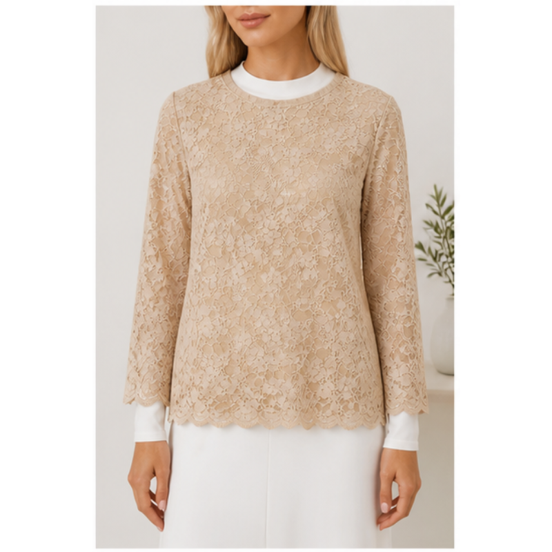 Blouse beige en dentelle fleurie Tsniout – vue 4