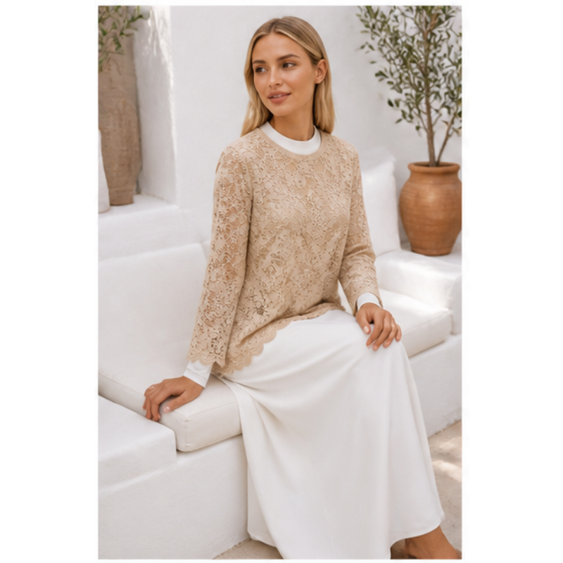 Blouse beige en dentelle fleurie Tsniout – vue 5