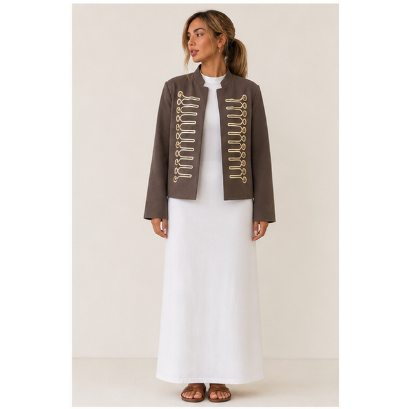 Veste officier brun foncé à galons dorés Tsniout – 01 face studio