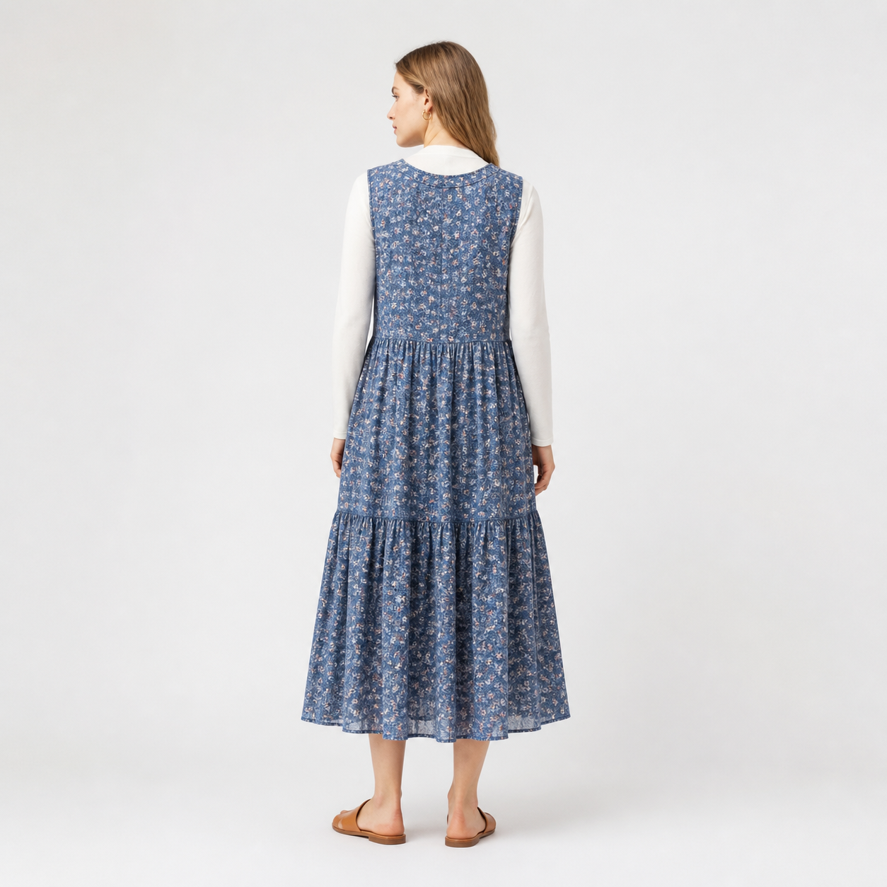 Robe longue bleue fleurie boutonnée – vue 2