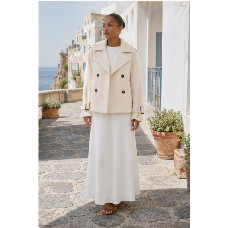 Veste courte ivoire double boutonnage Tsniout – 06 lifestyle debout