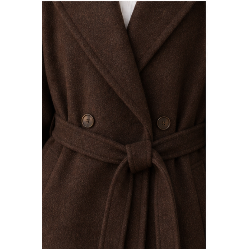 Manteau mi-long chocolat ceinturé Tsniout – 04 zoom produit