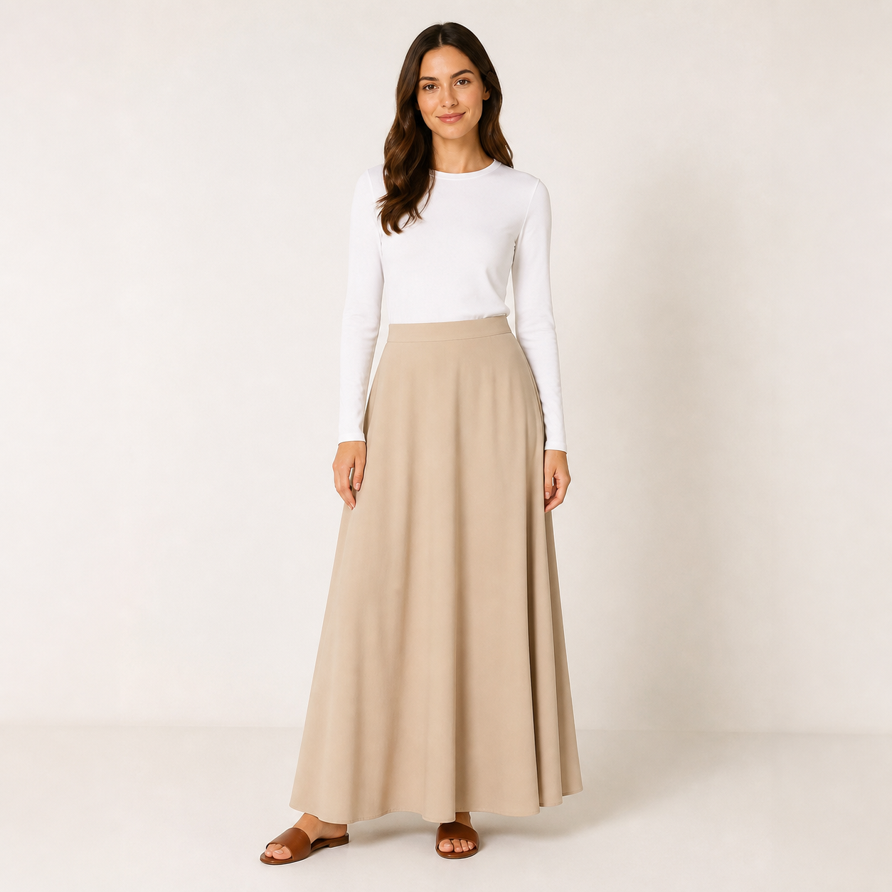 Jupe longue beige fluide – vue 1
