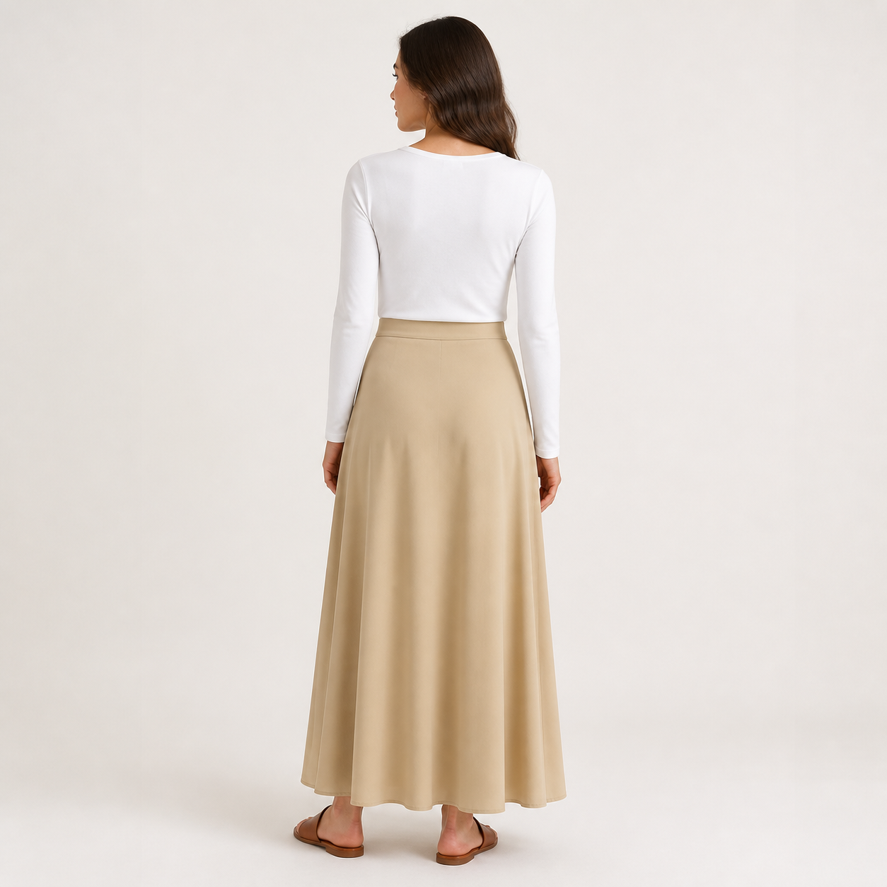 Jupe longue beige fluide – vue 2
