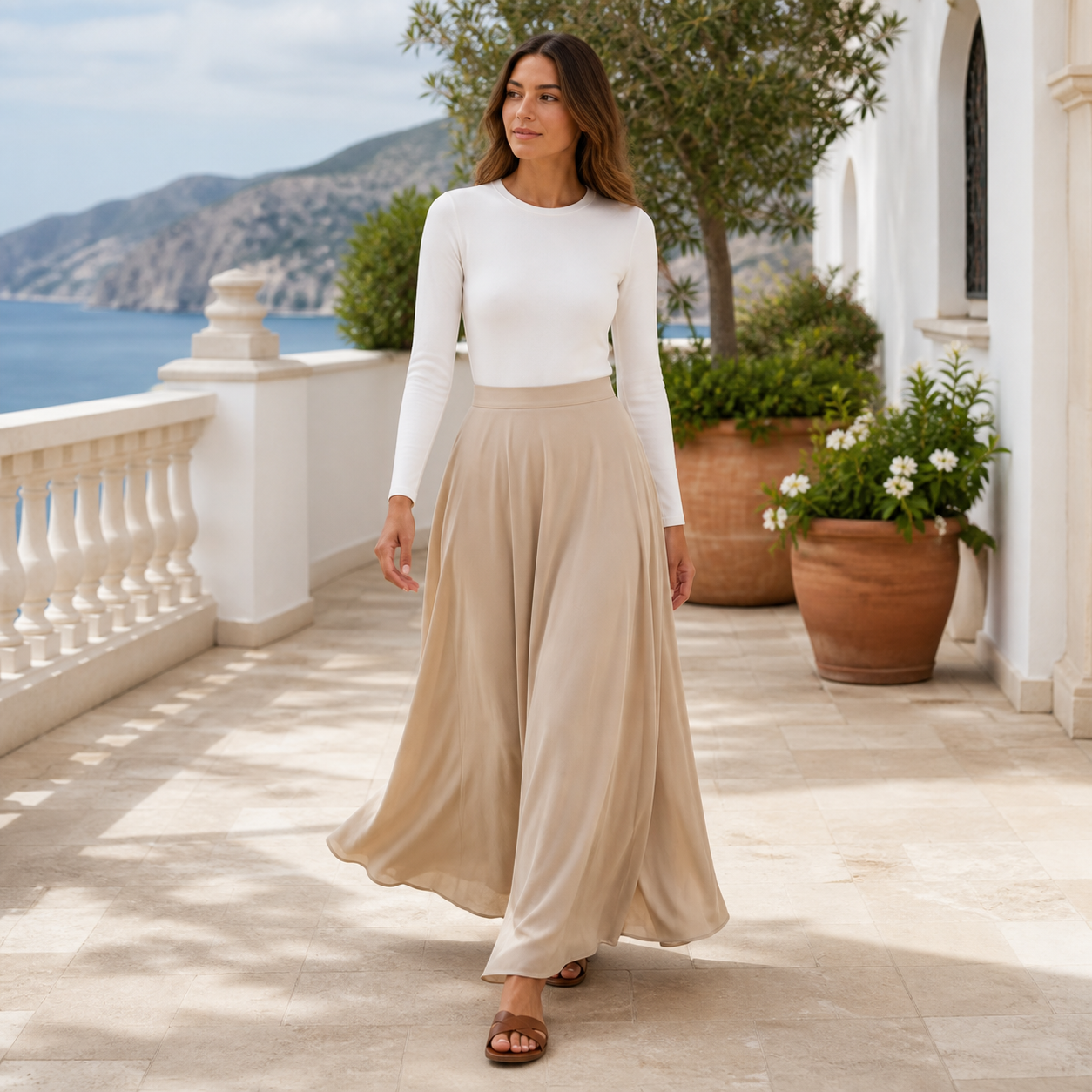 Jupe longue beige fluide – vue 3