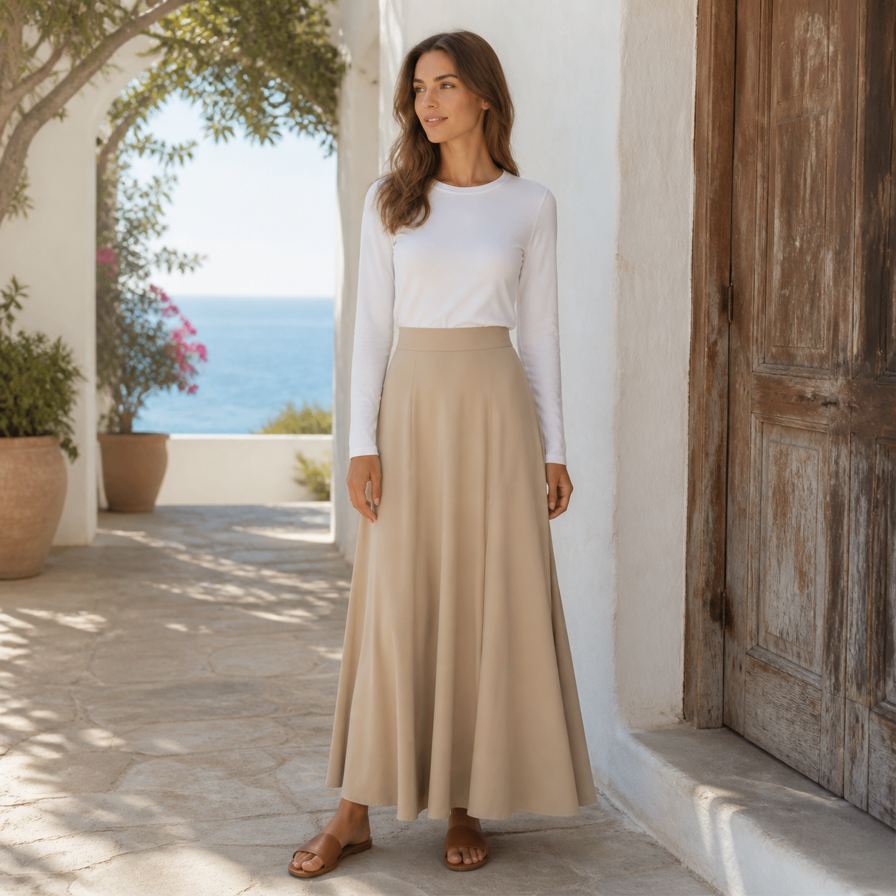Jupe longue beige fluide – vue 6