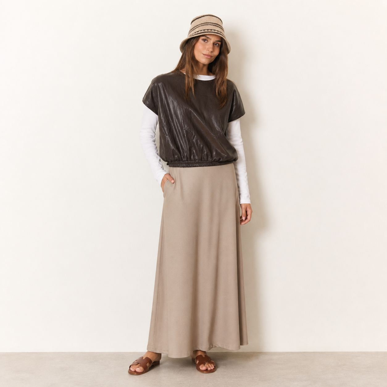 Top marron effet cuir – vue 1
