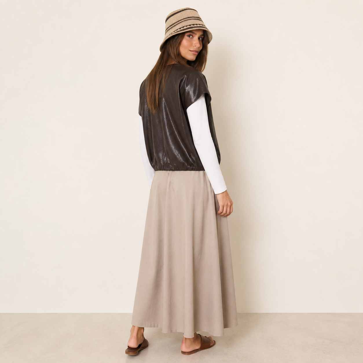 Top marron effet cuir – vue 2