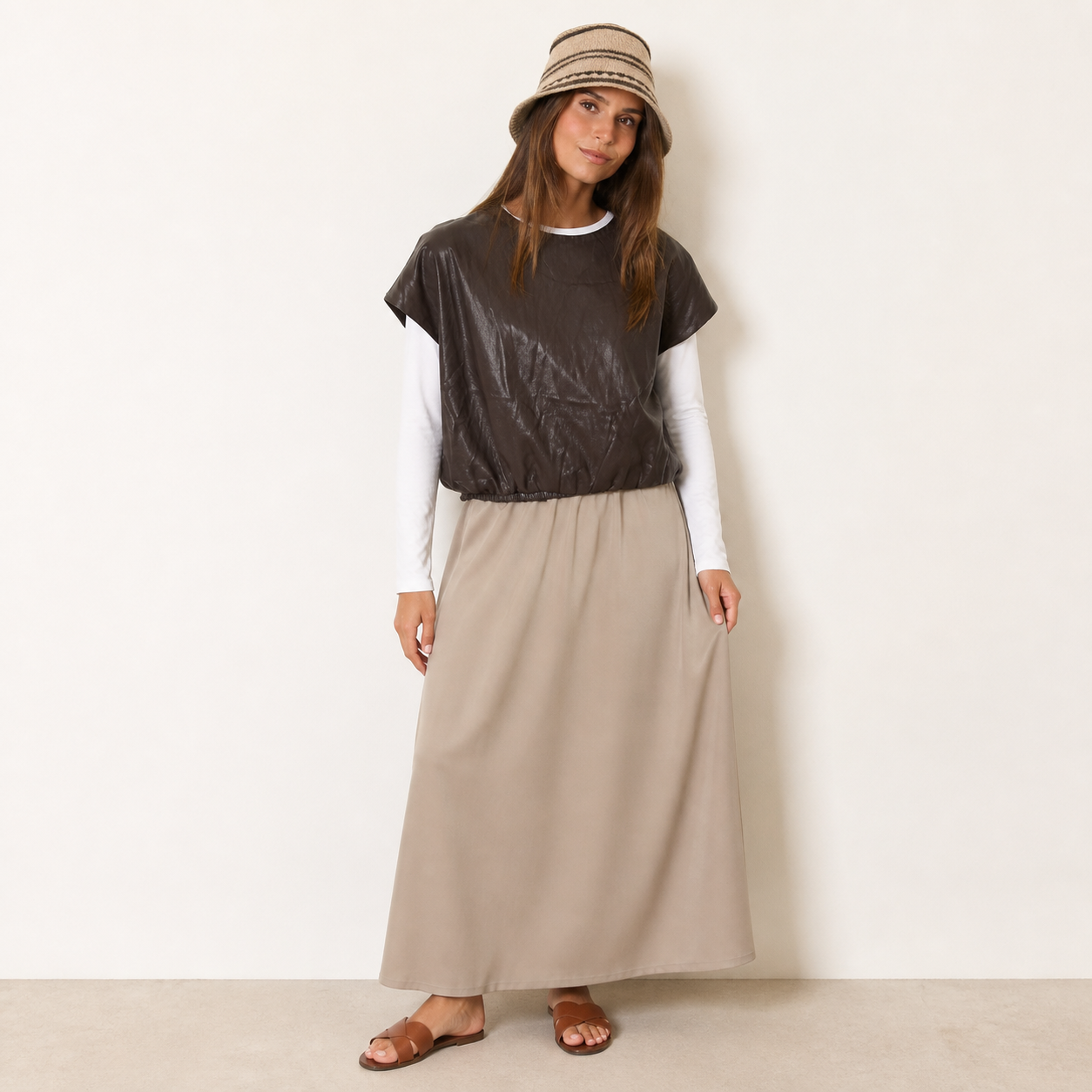 Top marron effet cuir – vue 4