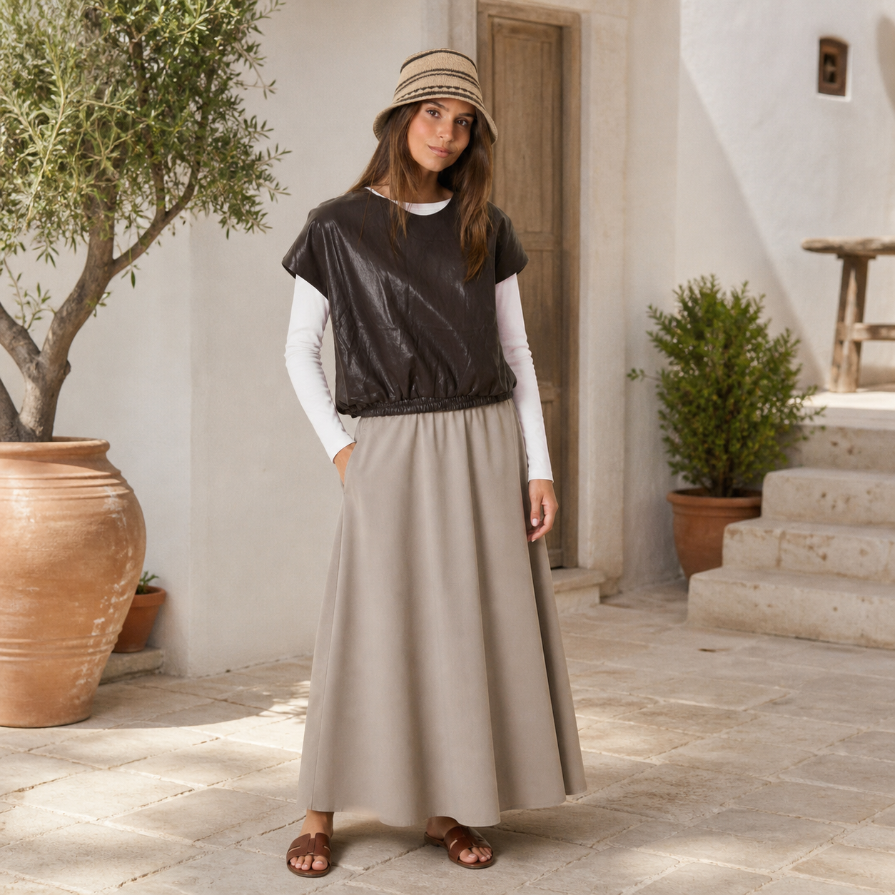 Top marron effet cuir – vue 6