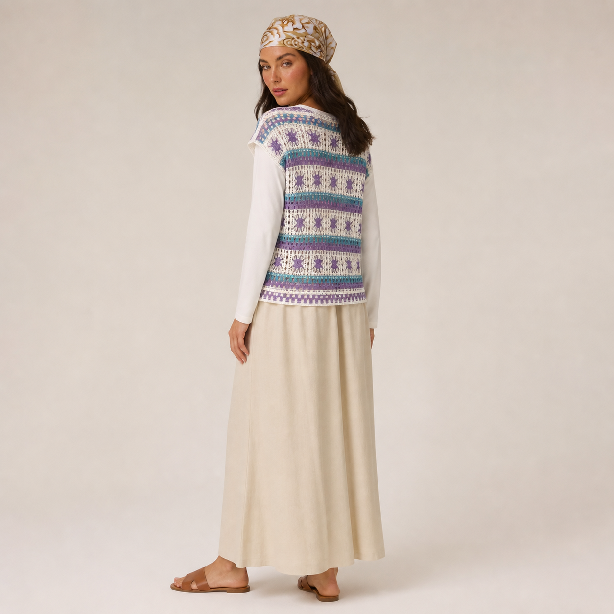 Top violet en crochet géométrique – vue 2
