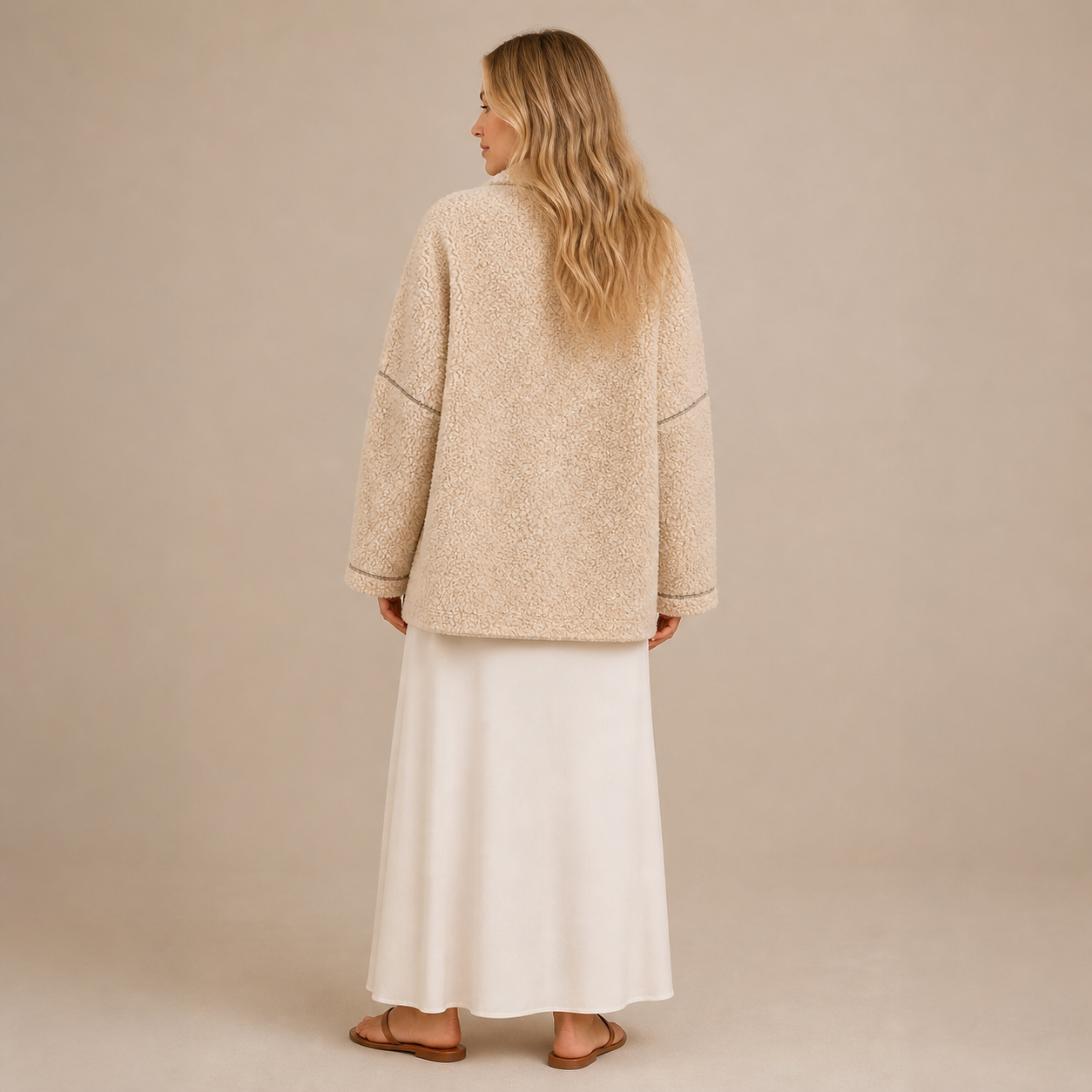Veste teddy beige à boutons Tsniout – 02 dos studio