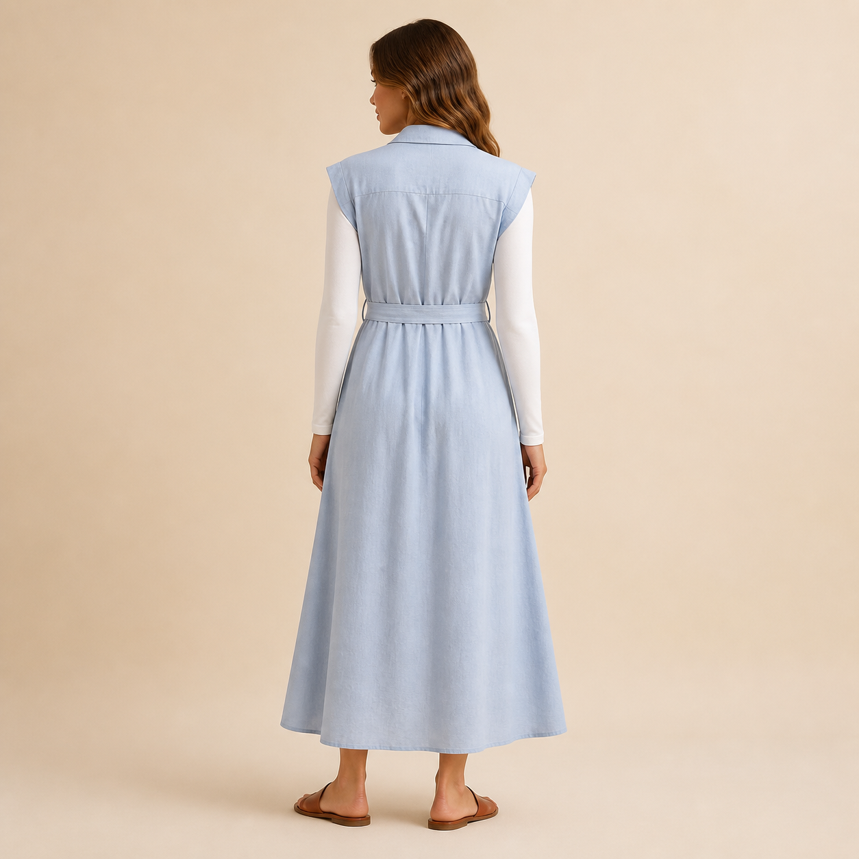 Robe longue bleu clair à col chemise Tsniout – 02 dos studio