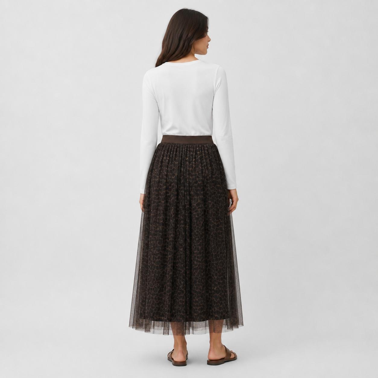 Jupe longue choco en tulle imprimé Tsniout – 02 dos studio