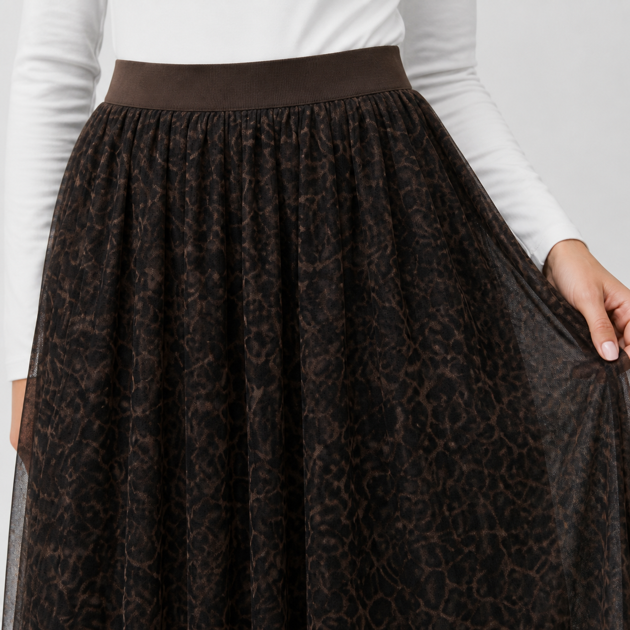 Jupe longue choco en tulle imprimé Tsniout – 04 zoom produit