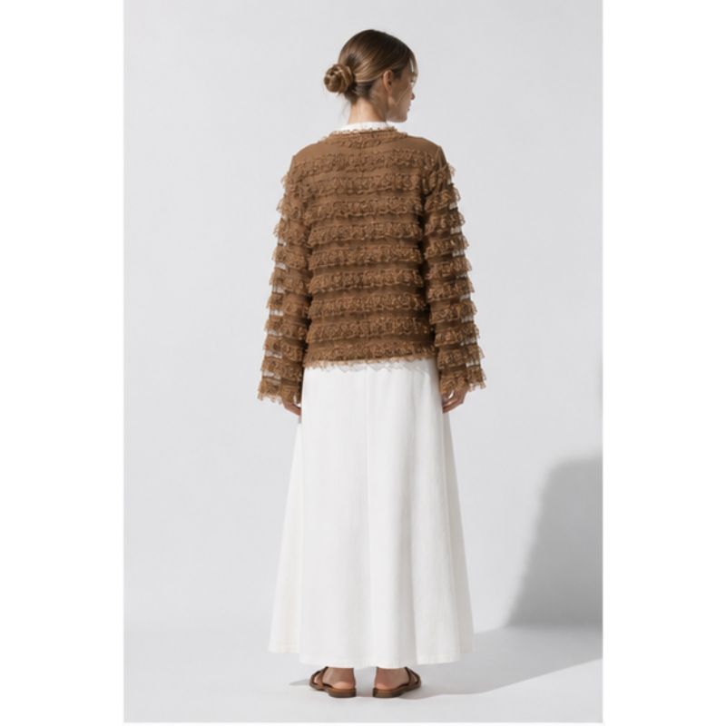 Blouse taupe à volants en dentelle Tsniout – vue 2