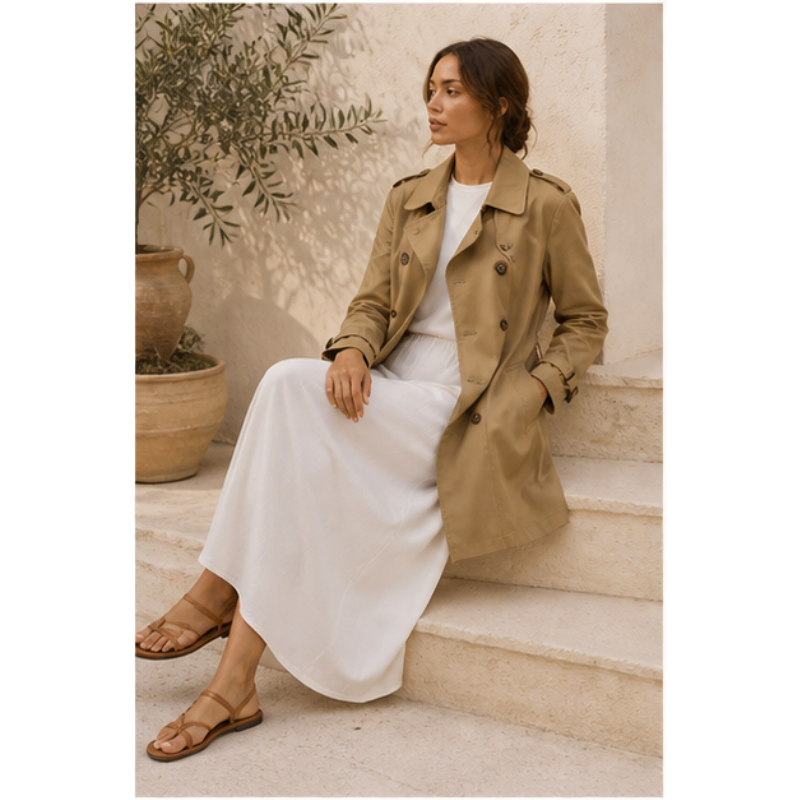 Trench fluide beige HY8810 Tsniout – 05 lifestyle assise