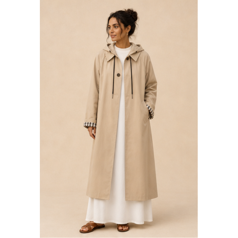 Trench long beige à capuche amovible Tsniout – vue 1