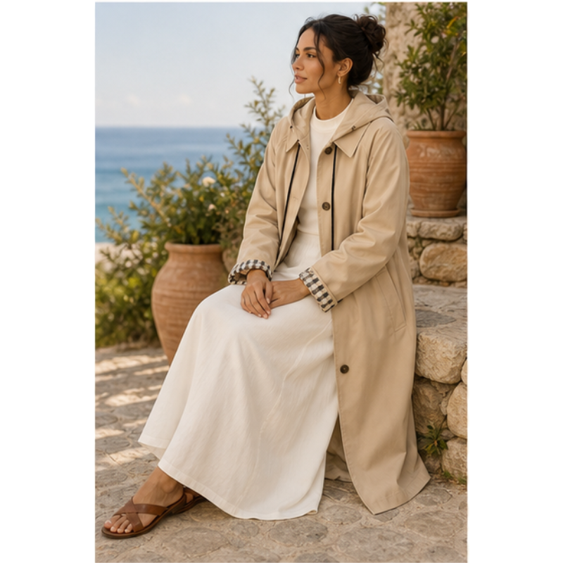 Trench long beige à capuche amovible Tsniout – vue 5