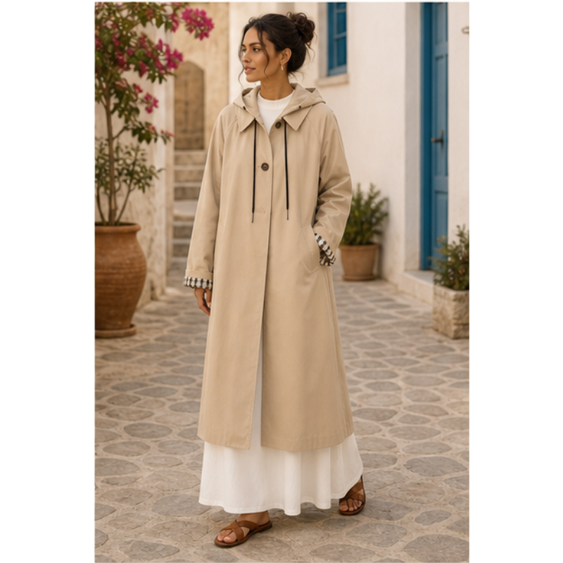 Trench long beige à capuche amovible Tsniout – vue 6