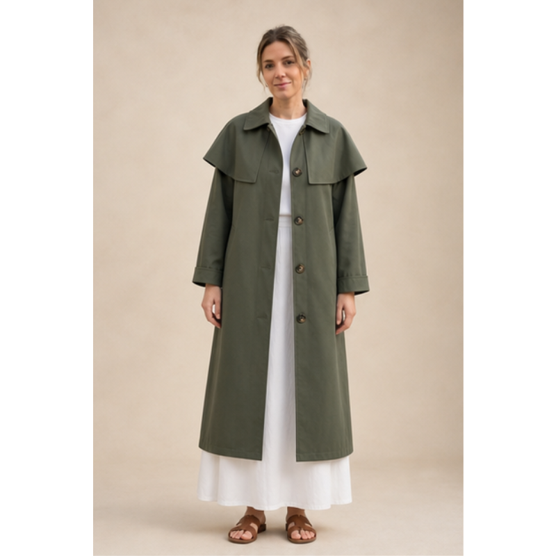 Trench long kaki à capuche Tsniout – vue 1