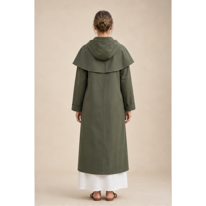 Trench long kaki à capuche Tsniout – vue 2
