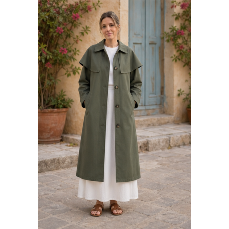Trench long kaki à capuche Tsniout – vue 3