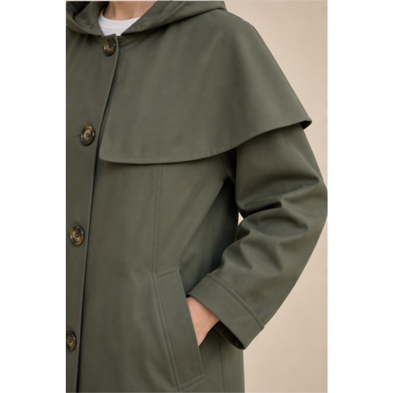 Trench long kaki à capuche Tsniout – vue 4