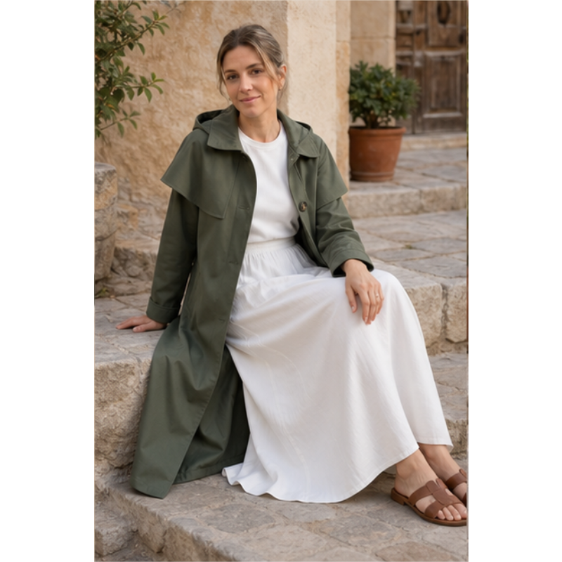 Trench long kaki à capuche Tsniout – vue 5