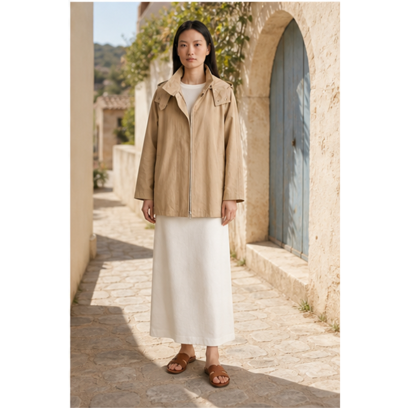 Trench court beige à capuche Tsniout – vue 3