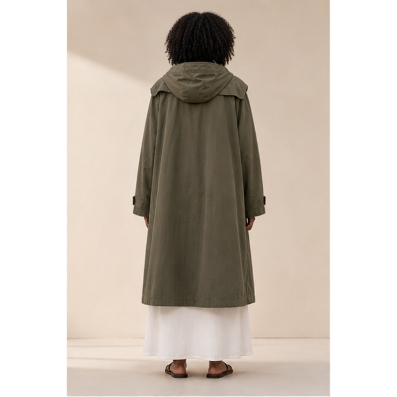 Trench long kaki à capuche Tsniout – vue 2
