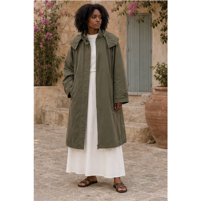 Trench long kaki à capuche Tsniout – vue 3