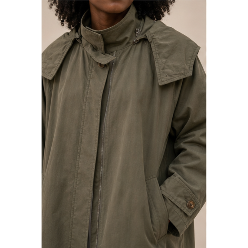 Trench long kaki à capuche Tsniout – vue 4