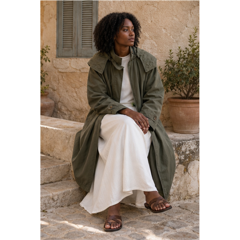 Trench long kaki à capuche Tsniout – vue 5